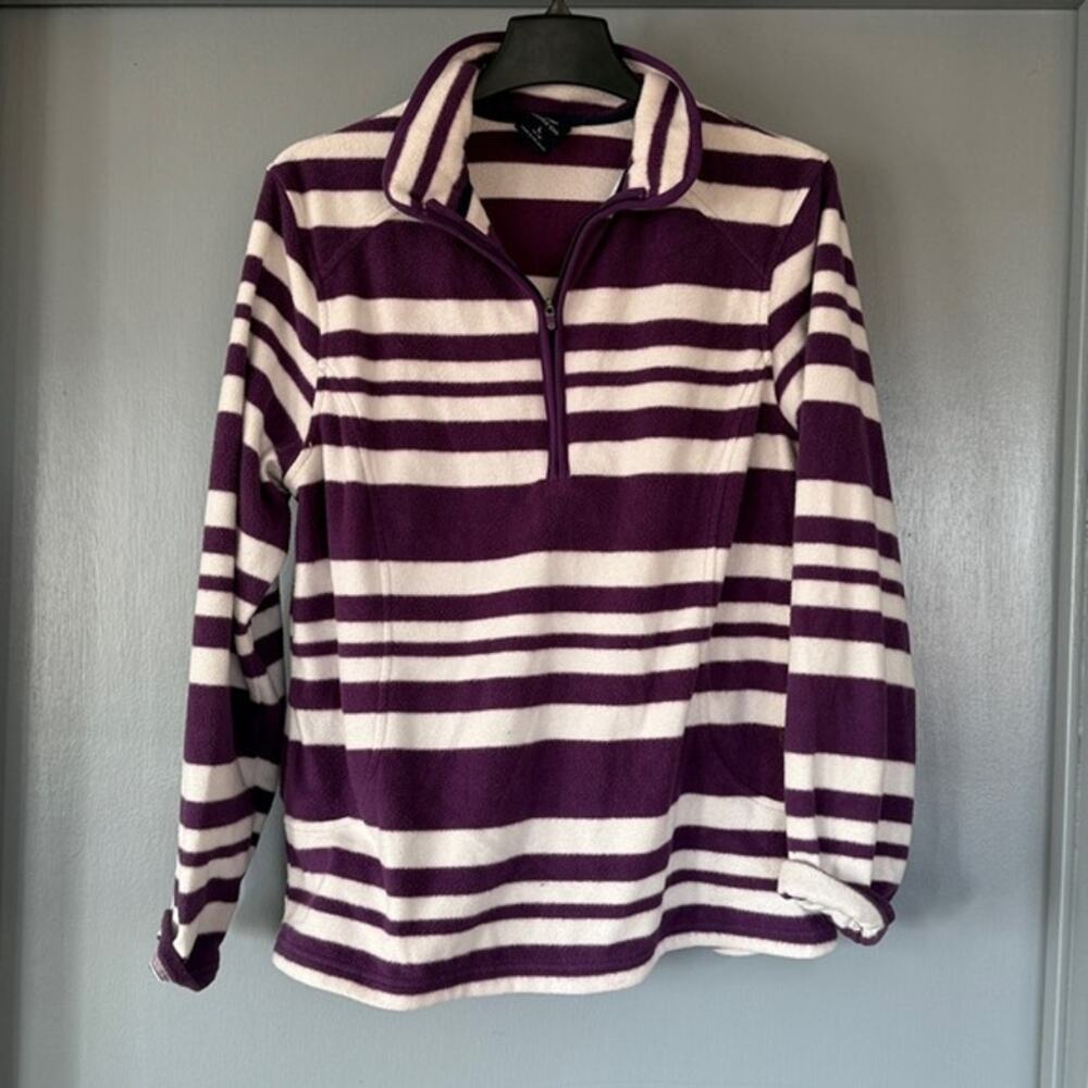 Land's End Purple White Striped 1/4 Zip Women's Pullover Top Long Sleeve sz L